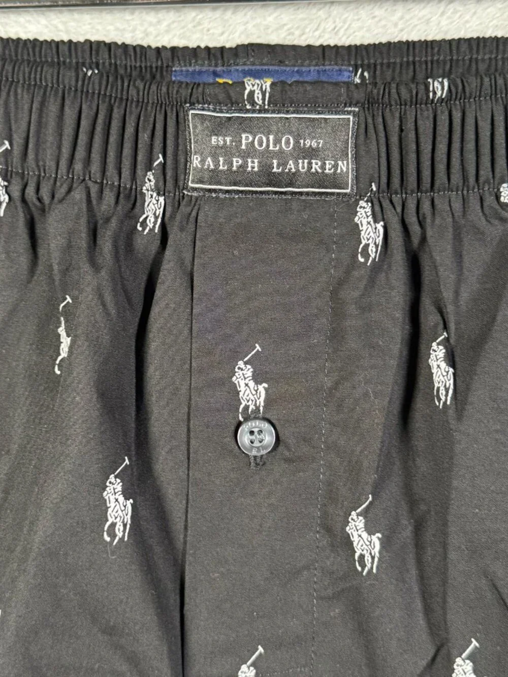 Polo Ralph Lauren Boxer Shorts Mens M Black Pony Player Logo All Over Print